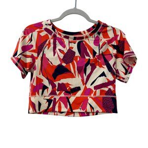 J.Dow Fitness Womens Abstract Print Crop Top Short Sleeve  Athletic Wear Size L